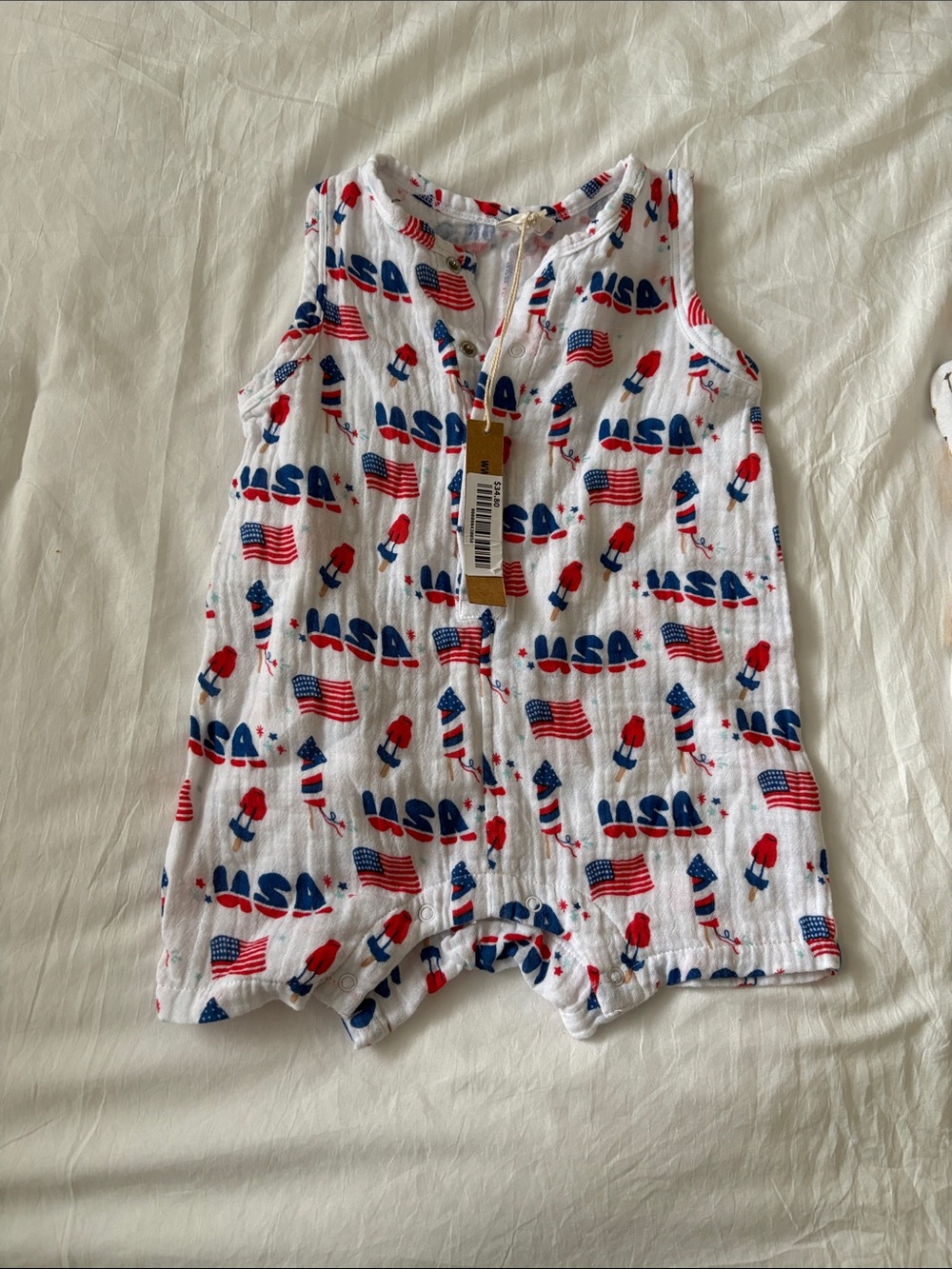 Kids USA Flag Print One-Piece Romper - Red, White & Blue 6-12 months